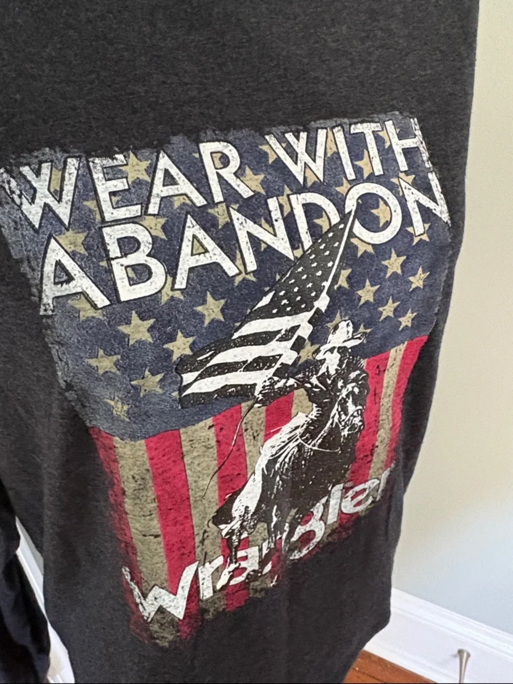 Wrangler Black Long Sleeve Graphic Tee Horse American Flag Patriotic Small - Picture 3 of 4